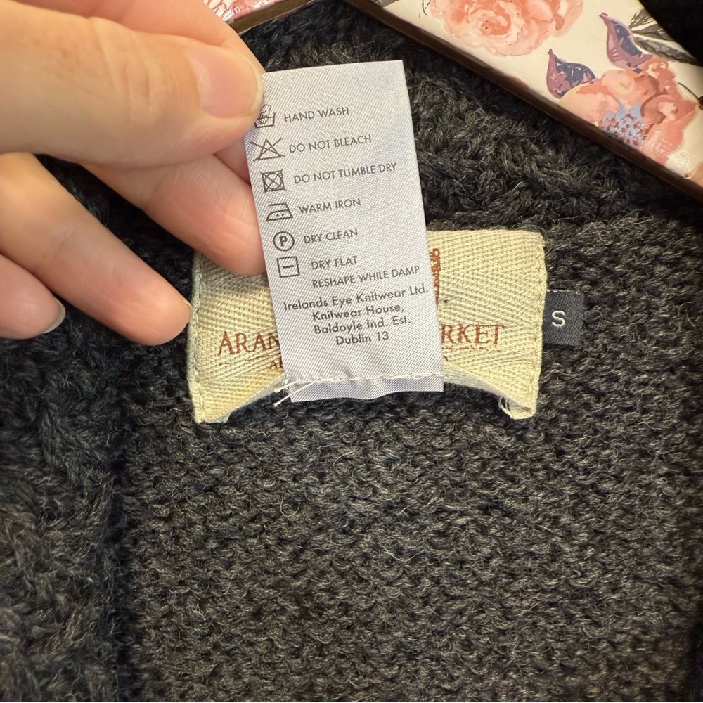 ARAN Sweater Market Ireland Wool Wrap Coat Textured Women’s Small Gray Graphite - Picture 8 of 10